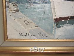 Old Table Oil On Canvas Marcel Hue Marine Port Boats Hst XX Th