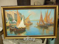 Old Table Oil On Canvas Marine Landscape South Port Marine Boat Signature