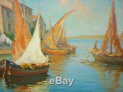 Old Table Oil On Canvas Marine Landscape South Port Marine Boat Signature