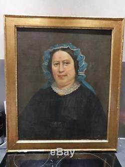 Old Table Oil On Canvas Portrait Of Woman Painting Portrait, XIX