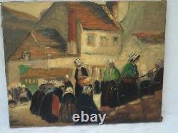 Old Table Oil On Canvas Rural Stage Breton Market