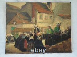 Old Table Oil On Canvas Rural Stage Breton Market