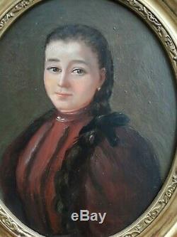 Old Table Oil On Panel Nineteenth French School Portrait Of A Young Girl