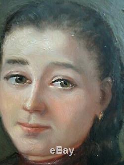 Old Table Oil On Panel Nineteenth French School Portrait Of A Young Girl