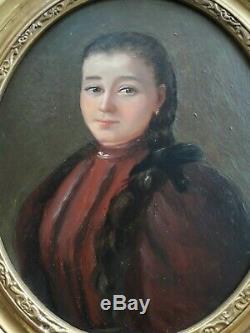 Old Table Oil On Panel Nineteenth French School Portrait Of A Young Girl