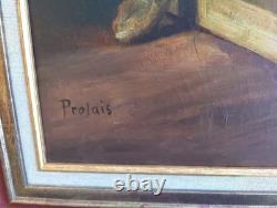 Old Table Oil Painting French School Rabbit Hare Fruit Baroque 19th Century