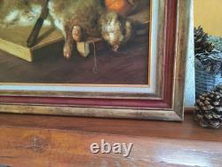 Old Table Oil Painting French School Rabbit Hare Fruit Baroque 19th Century