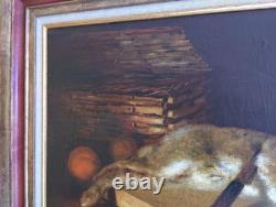 Old Table Oil Painting French School Rabbit Hare Fruit Baroque 19th Century