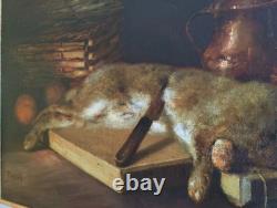 Old Table Oil Painting French School Rabbit Hare Fruit Baroque 19th Century