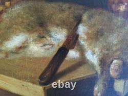 Old Table Oil Painting French School Rabbit Hare Fruit Baroque 19th Century