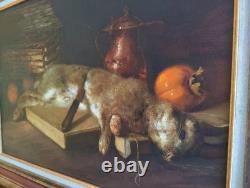 Old Table Oil Painting French School Rabbit Hare Fruit Baroque 19th Century