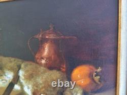 Old Table Oil Painting French School Rabbit Hare Fruit Baroque 19th Century