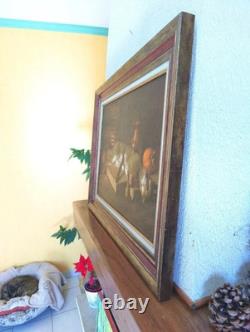 Old Table Oil Painting French School Rabbit Hare Fruit Baroque 19th Century