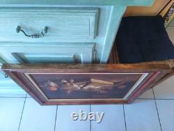 Old Table Oil Painting French School Rabbit Hare Fruit Baroque 19th Century