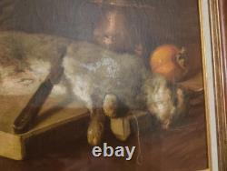 Old Table Oil Painting French School Rabbit Hare Fruit Baroque 19th Century