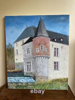 Old Table Oil on Canvas to Decipher (Early 20th Century) Castle 46x55cm