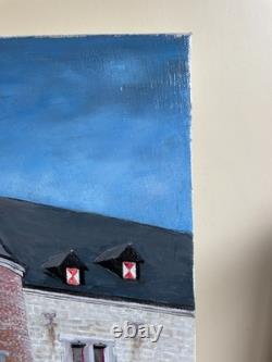 Old Table Oil on Canvas to Decipher (Early 20th Century) Castle 46x55cm