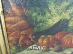Old Table Painter On Canvas Painting Dead Nature Frame Pumpkin Signed
