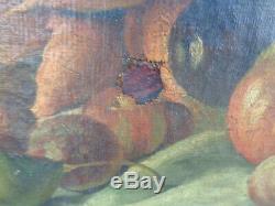 Old Table Painter On Canvas Painting Dead Nature Frame Pumpkin Signed