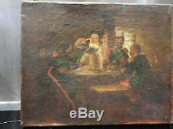 Old Table, Peintuire, Oil On Canvas, Xixth, Alsatian, Soldier, Scene, Portrait