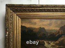 Old Table Signed Baker, Oil On Panel, Mountain, Frame, 19th