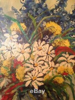 Old Table W Lambrecht (xix-xxth) Bouquet Of Flowers Oil On Canvas Signed