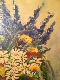 Old Table W Lambrecht (xix-xxth) Bouquet Of Flowers Oil On Canvas Signed
