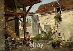 Old Tableau, Animated Farmyard, Oil on Panel, Painting, 19th Century