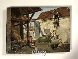 Old Tableau, Animated Farmyard, Oil on Panel, Painting, 19th Century