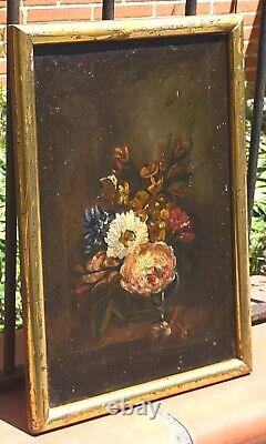 Old Tableau Bouquet of Flowers Peaches Oil Painting on Canvas XlX ° Style