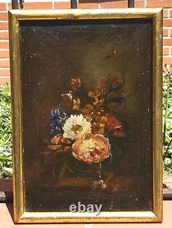 Old Tableau Bouquet of Flowers Peaches Oil Painting on Canvas XlX ° Style