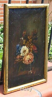 Old Tableau Bouquet of Flowers Peaches Oil Painting on Canvas XlX ° Style