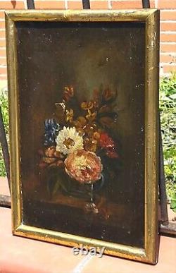 Old Tableau Bouquet of Flowers Peaches Oil Painting on Canvas XlX ° Style