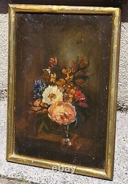 Old Tableau Bouquet of Flowers Peaches Oil Painting on Canvas XlX ° Style
