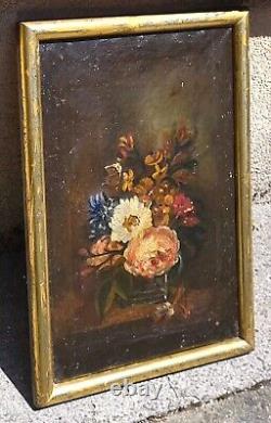 Old Tableau Bouquet of Flowers Peaches Oil Painting on Canvas XlX ° Style