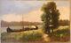 Old Tableau Crousseau Oil On Canvas Landscape Barge Late 19th Century