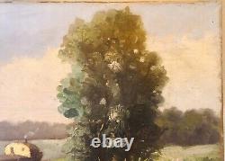 Old Tableau Crousseau Oil on Canvas Landscape Barge Late 19th Century