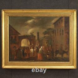 Old Tableau Landscape Genre Scene Oil on Canvas Painting Art 18th Century