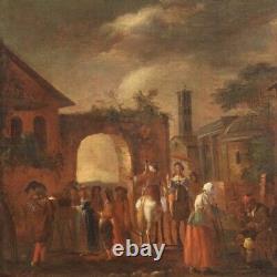 Old Tableau Landscape Genre Scene Oil on Canvas Painting Art 18th Century