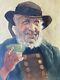 Old Tableau Oil On Canvas Breton Drinking His Cider Charles Liebert Brittany