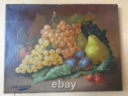 Old Tableau Oil on Canvas Still Life with Fruits Signed Late 19th Century