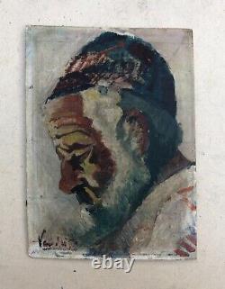Old Tableau, Profile Portrait, Oil on Cardboard, Unidentified Signature