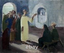 Old Tableau, Religious Ceremony, Symbolist School, Oil on Canvas, 20th Century