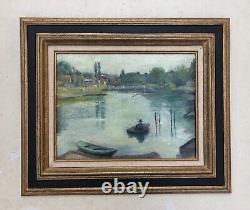 Old Tableau Signed, Animated Banks, Oil on Canvas, Painting, Early 20th Century