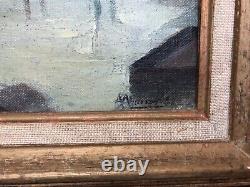 Old Tableau Signed, Animated Banks, Oil on Canvas, Painting, Early 20th Century