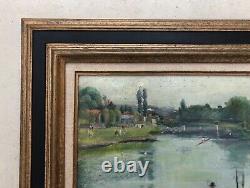 Old Tableau Signed, Animated Banks, Oil on Canvas, Painting, Early 20th Century