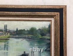 Old Tableau Signed, Animated Banks, Oil on Canvas, Painting, Early 20th Century