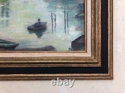 Old Tableau Signed, Animated Banks, Oil on Canvas, Painting, Early 20th Century