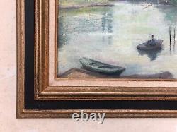 Old Tableau Signed, Animated Banks, Oil on Canvas, Painting, Early 20th Century