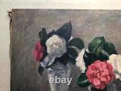 Old Tableau Signed Marie Ichanson, Flower Bouquet, Oil on Canvas, Flowers.
